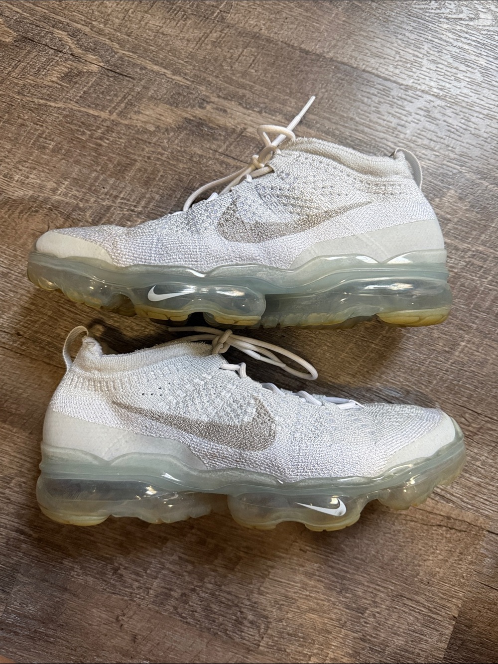 Men’s Nike White and Silver Flyknit VaporMax Sneakers